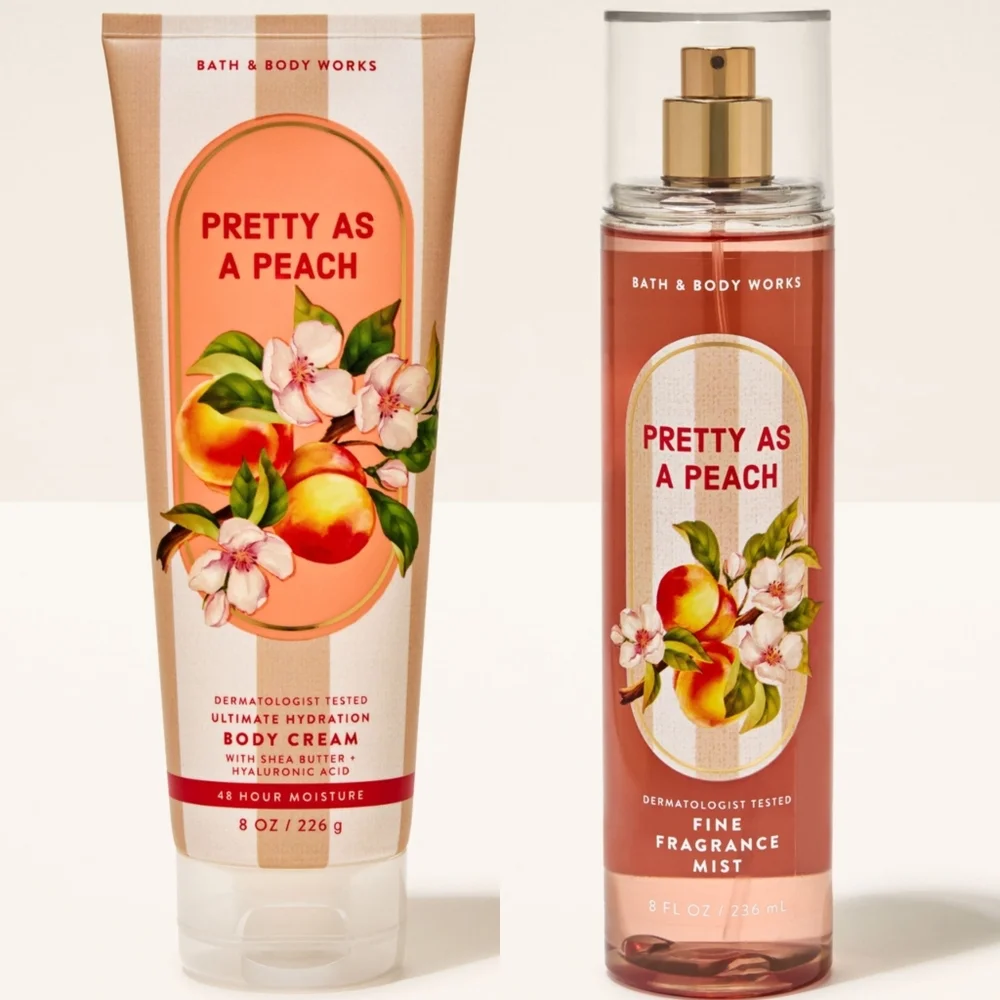 Bath Body Works Pretty as a Peach Body Cream & Fine Fragrance Body Mist Set NEW